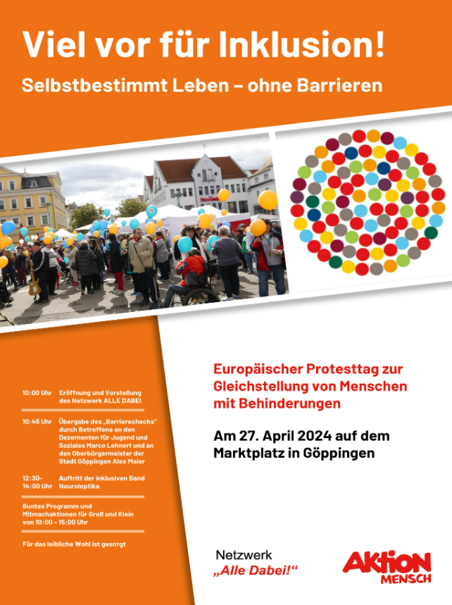 Einladung Einladung 27. April Göppingen Marktplatz Europäische Protesttag zur Gleichstellung von Menschen mit Behinderung